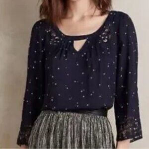 Maeve Anthropologie Teni blue star laser cut blouse top shirt